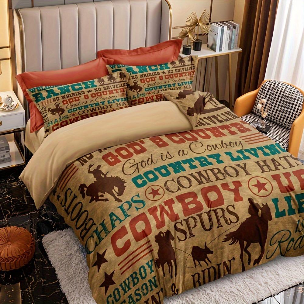 [Western Cowboy Duvet Cover] 3Pcs Western Cowboy Knight Duvet Cover Set - Fill-Free, Zippered, Machine Washable Polyester