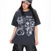 Летняя женская футболка из чистого хлопка с винтажным графическим принтом в стиле Харадзюку с круглым вырезом, свободного покроя, повседневные топы Y2K, большие размеры, унисекс, черные, серые футболки, уличная одежда