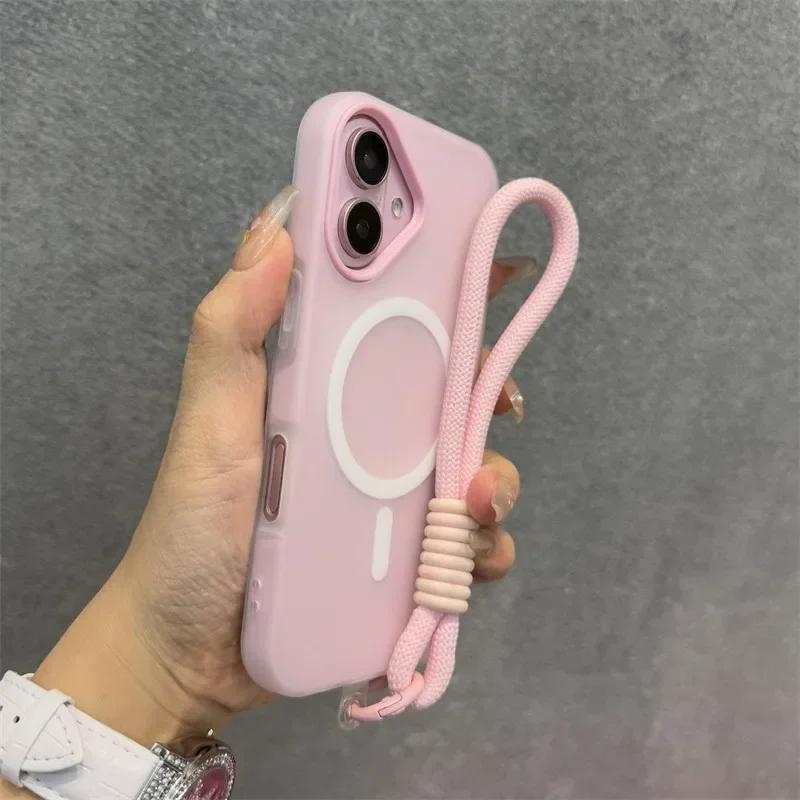 Роскошный Мягкий Силиконовый Чехол Magsafe для iPhone 17 16 15 14 13 12 Pro Max Plus С ремешком Беспроводная Зарядка Магнитная Крышка