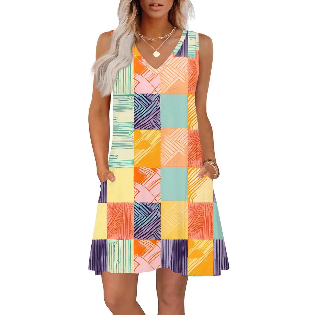 Женские летние платья свободного кроя с принтом V-образным вырезом без рукавов сарафаны пляжное гавайское платье с карманами