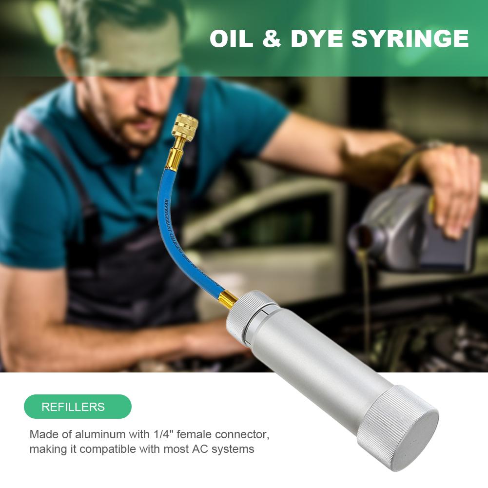 Инжектор жидкого топлива R134A 2 унции Шприц для масла/красителя Заправка автомобильного кондиционера Инжектор красителя/масла 1/4 дюйма Sae Заправщик хладагента