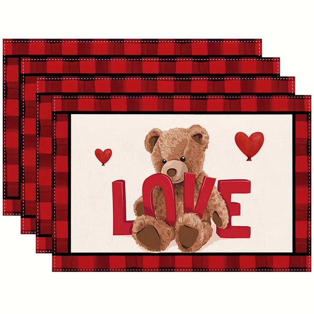 4pcs Valentine's Day Placemats, For Home Decor, Dining Table, Banquets And Special Events, Wedding Holiday Table Mats For Party, Kitchen, Dining Decor