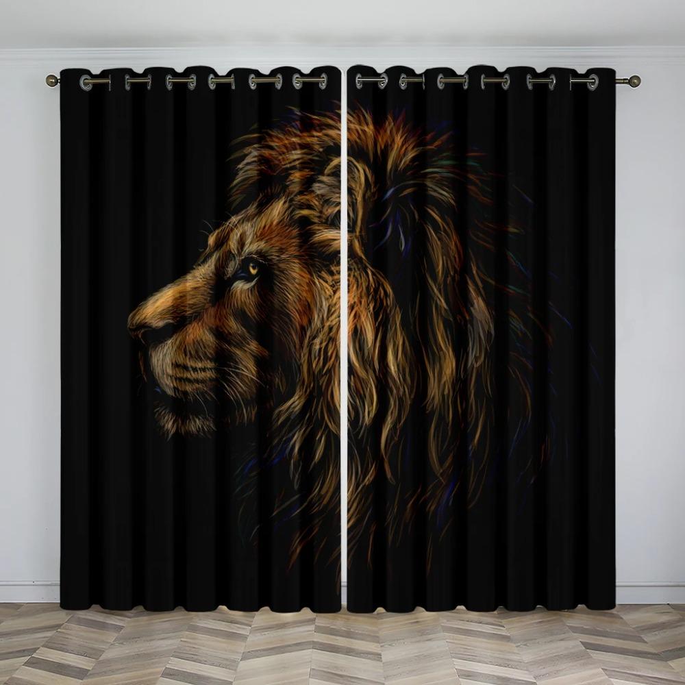 Wild Lion Animal Free Shipping Window Curtains Blinds For Living Room Kid's Bedroom Bathroom Kicthen Office Door Home Decor2Pcs