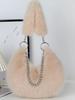 Autumn/Winter Faux Fox Fur Plush Shoulder Bag with Pearl Chain