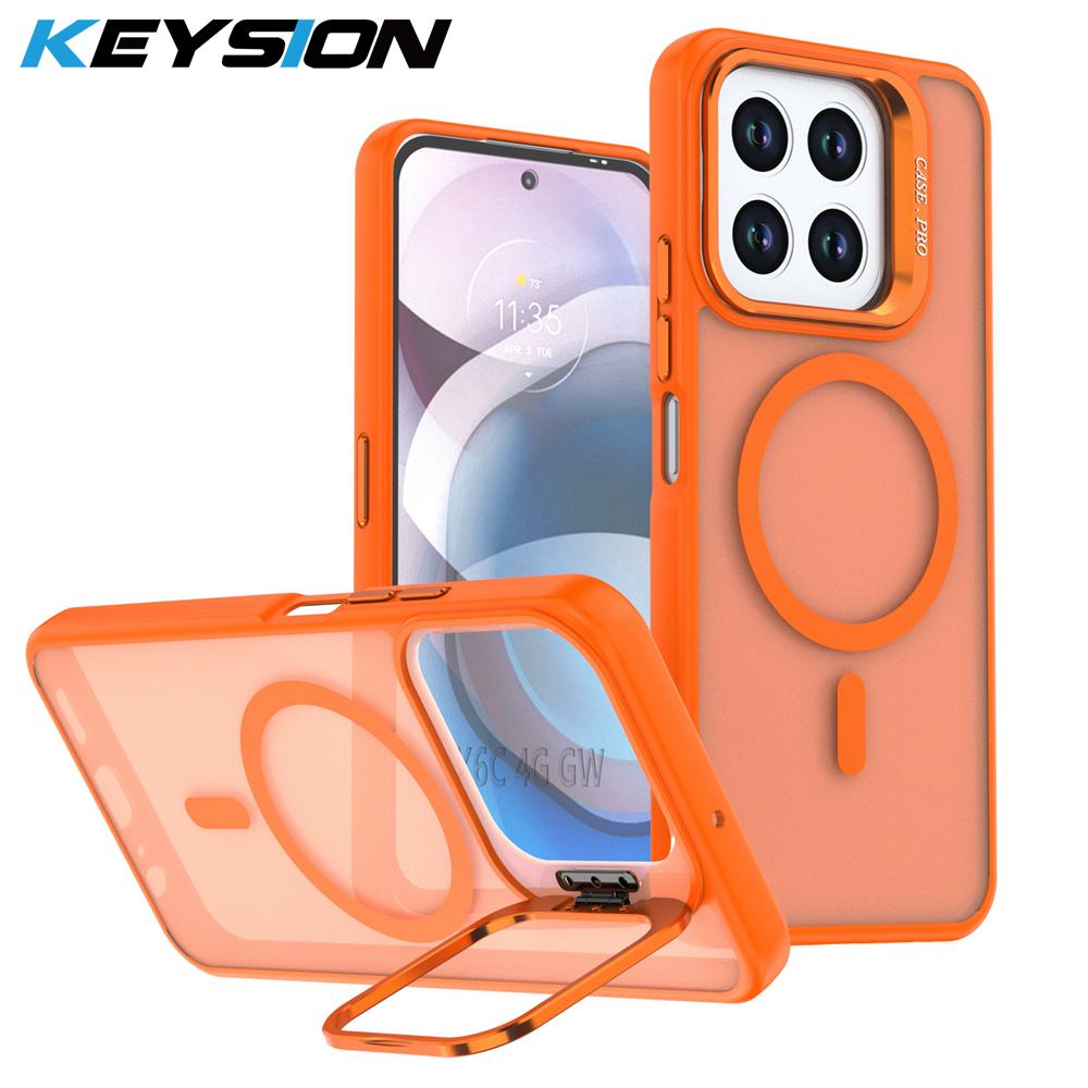KEYSION Lens Stand Magnetic Phone Case for MagSafe for HONOR X6c X5b Plus Matte Translucent Shockproof Cover for Honor X5b Plus X6c
