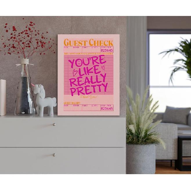 Preppy Trendy Funky Canvas Wall Art Aesthetic Poster Girls Room Decor Cute Girly Paintings Wall Decor Artwork You're Pretty Print for Home Bedroom