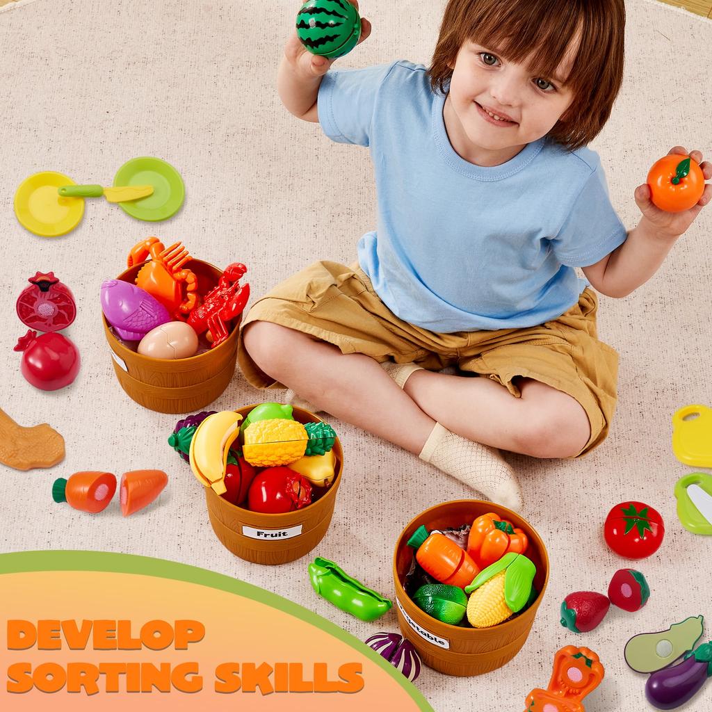Joyfy 60 шт. Набор игровой еды для детской кухни, Сортировка по цветам, Игрушечная еда для мальчиков и девочек, Игрушечная еда для малышей