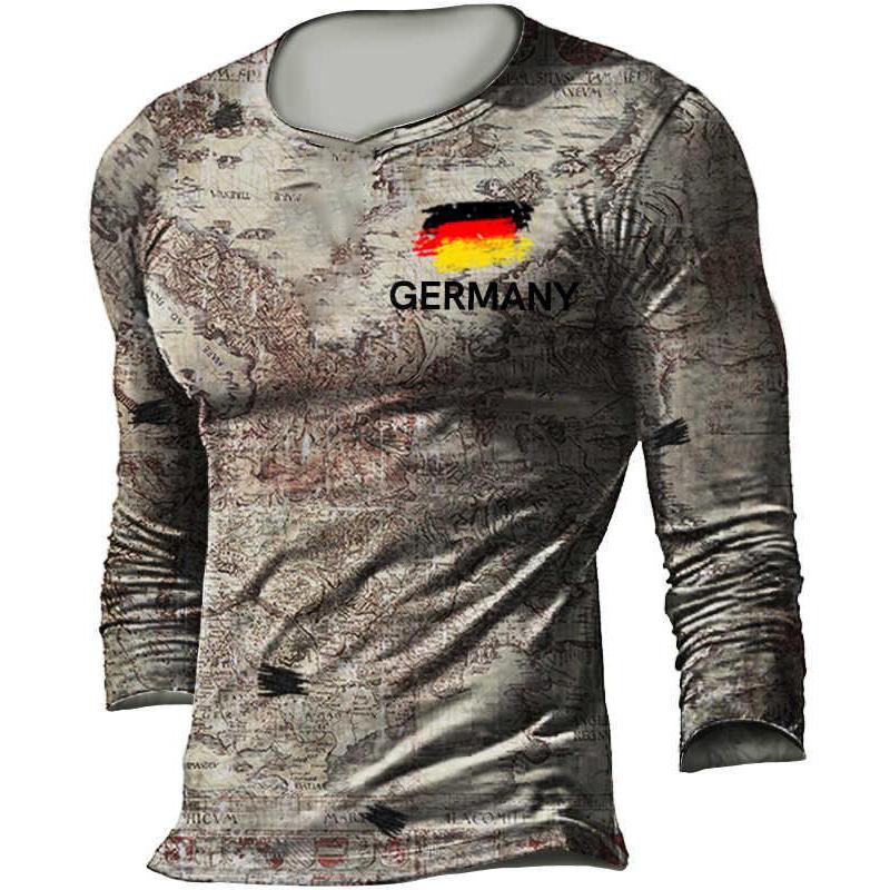 Винтажная мужская футболка с принтом немецкого флага, весенне-осенний уличный боевой свободный мужской топ с длинными рукавами