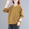 Cotton Sweater Women's Plus Size Autumn Long-sleeved Round Neck Elastic Sweater Loose Casual Versatile Flowers Tops