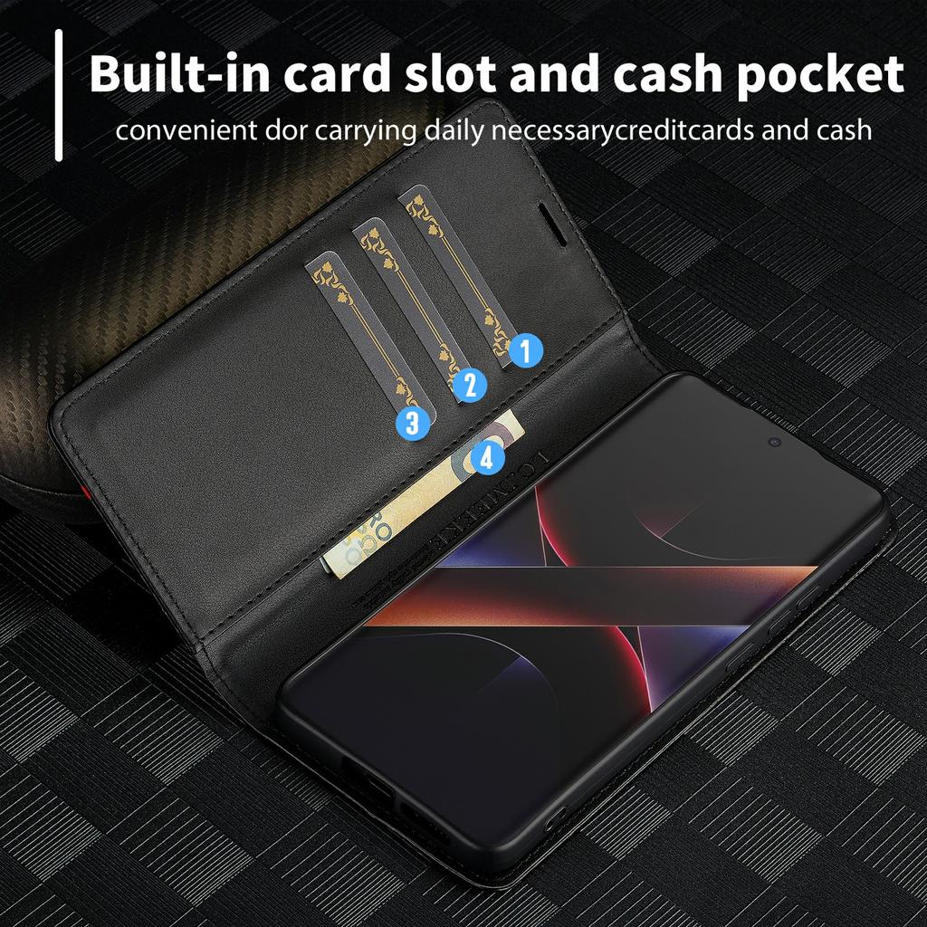 LC.IMEEKE Для Xiaomi Poco X7 Pro 5G Чехол-кошелек Текстура углеродного волокна Кожаный чехол для телефона