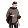 Vintage Knit Faux Fur Trim Poncho Solid-Color Sleeveless Coat Women Winter Thicken Lining Pullover Wraps Cloak Warm Shawl for Female