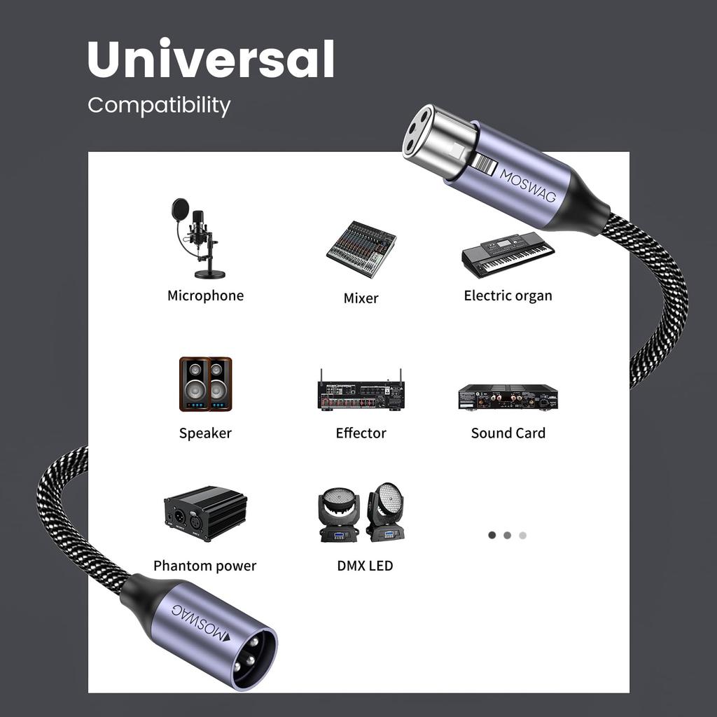 Кабель XLR MOSWAG Микрофонный кабель 1 метр Кабель XLR Балансное соединение XLR для записи микрофона Совместим с записывающими устройствами, такими как AV