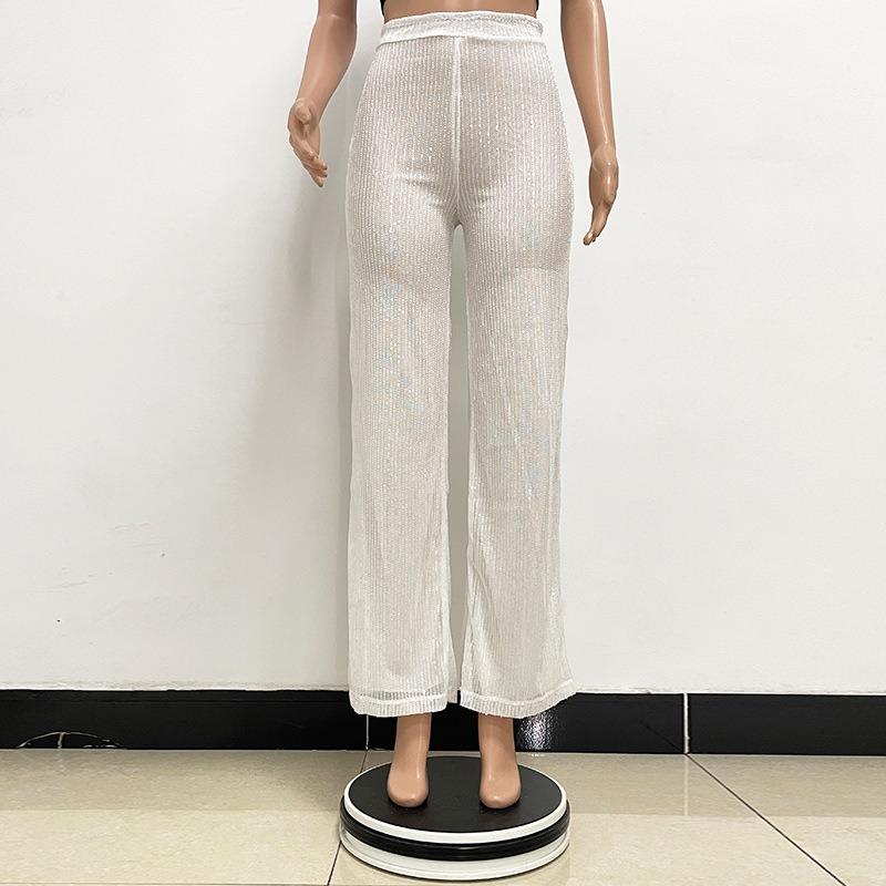 Women's New High Grade Solid Color Pendant Sequin Casual Wide Leg Pants