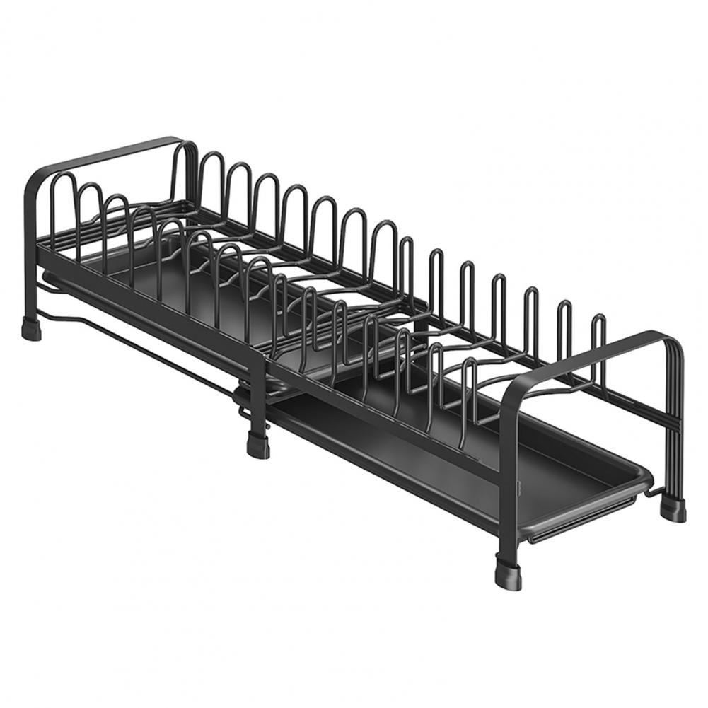 Выдвижная подставка для посуды из углеродистой стали с держателем для слива воды, органайзер для кухонных ящиков для посуды, крышек и разделочных досок.