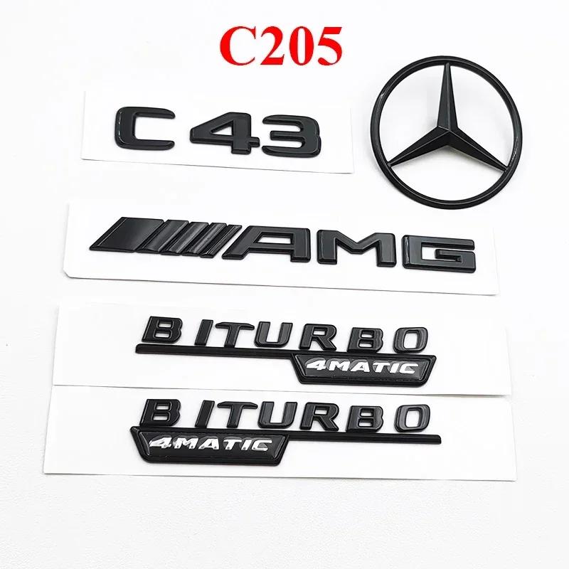 3D ABS Black C43 Logo Letters BITURBO 4MATIC Badge Car Rear Star Sticker BITrunk AMG Emblem For Mercedes Benz AMG W205 W206 C205