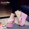 Fashion Fashion 2025 ladies summer logo slippers stained wedge heel platform flip-flops high heels beach sandals ladies thick high mujer