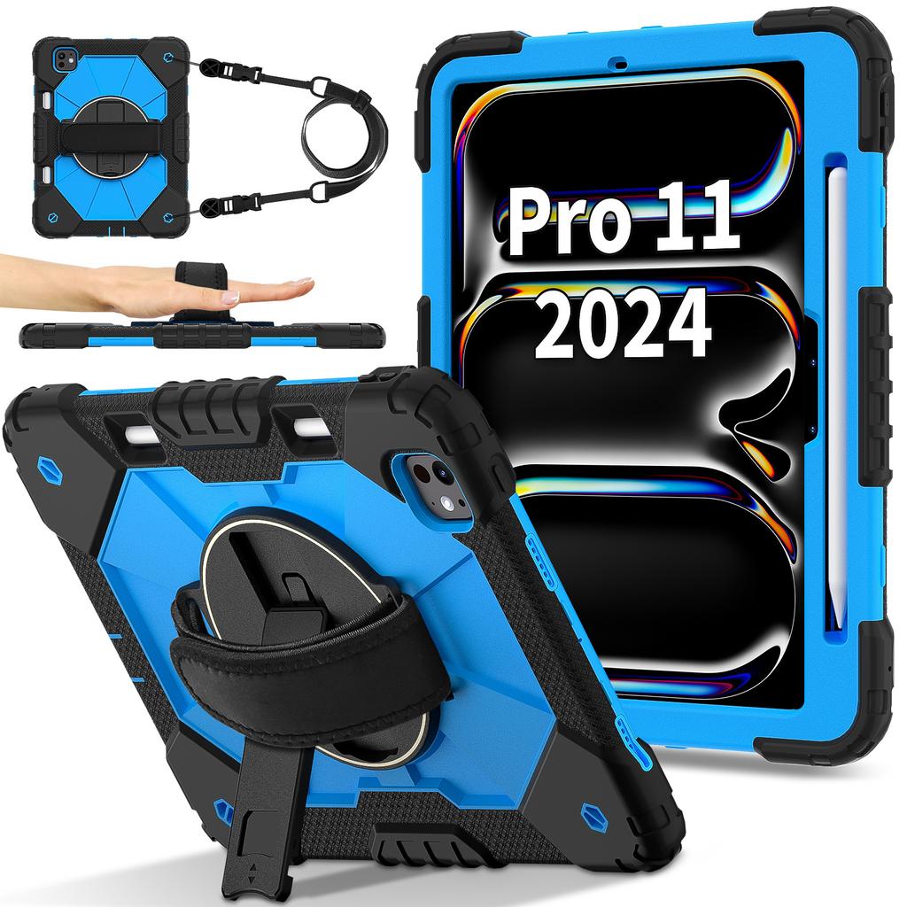 Для iPad Про 11 (2025)/11 (2024) Чехол-подставка Силикон+ПК Чехол для планшета с плечевым ремнем