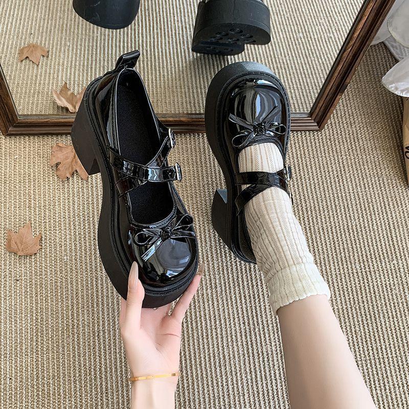 Туфли-лодочки на толстом высоком каблуке из маленькой кожи женские 2025 осень новая японские увеличивающие рост французские универсальные туфли Мэри Джейн