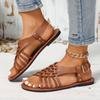 European and American Foreign Trade Large Size Flat-bottom Buckle Open-toed Sandals Women's Retro Style Cross Belt Light Beach Cool Slippers