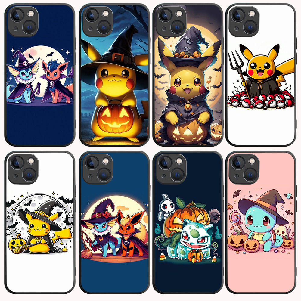 B-73 Pokemon Halloween Black Case for Redmi 10A 10C 12C 13C 9A 9C 9T A3X Note 10 9 9S 10S iPhone 11 12 13 14 15 16 X XS Pro Max Mini 7 8 Plus XR