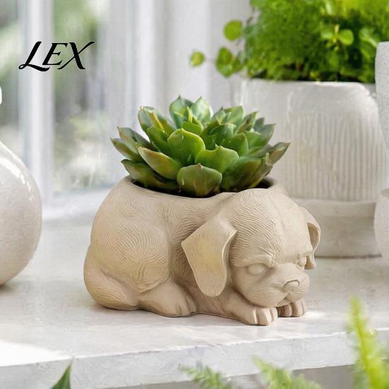 Small Green Plant Decorative Pot Cute Puppy Planter, 3D Printed Pot, Unique Matte White Planter Dog Shaped for Succulents Home Office Decor