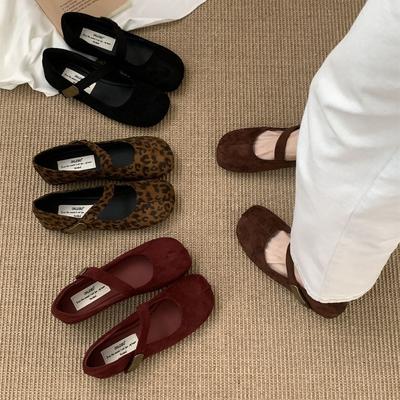 Французские ретро туфли Мэри Джейн с перекрестными ремешками, леопардовый принт, с неглубоким вырезом, не утомляют ноги, одинарные туфли, фея мягкая подошва, балетки