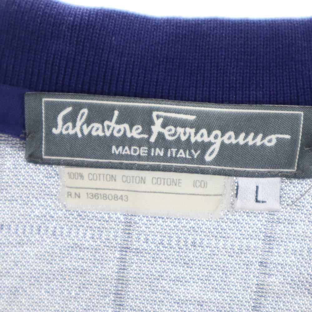 Salvatore Ferragamo Made In Italy Check Long Sleeve Polo Shirt L Gray Zip Men's Used