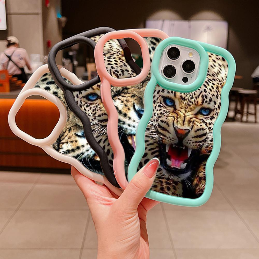 Мягкий чехол для телефона Macaron Big Wave для iPhone 11 12 13 14 15 Pro Max Samsung A13 A23 A14 A24 A55 Xiaomi Redmi Note 13 12, чехол A51 с рисунком тигра и леопарда