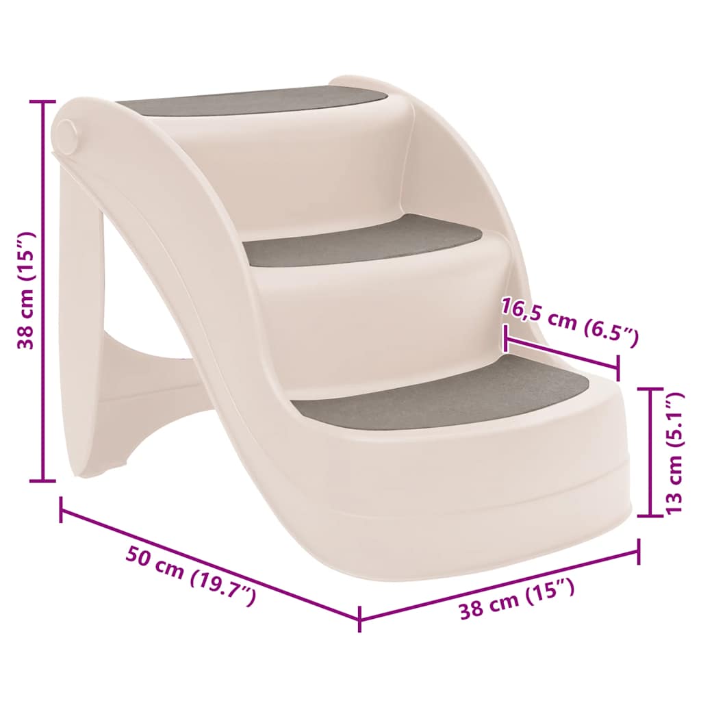 3 Step Foldable Dog Stairs Cream 50x38x38 cm Plastic