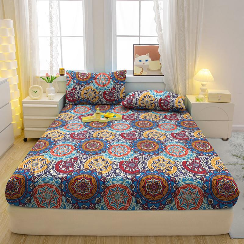 Simple 3-Piece Modern Bohemia Pattern Matte Three Piece Fitted Sheet Set, Bedroom Printed Bed Cover Set, Bedding