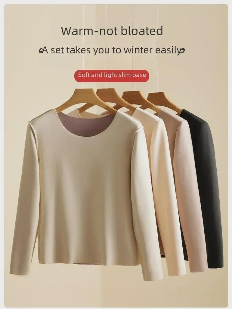 Женское немецкое бархатное бесшовное термобелье: Самонагревающаяся, теплая рубашка из плотного бархата с длинным рукавом для осени/зимы, большой размер.