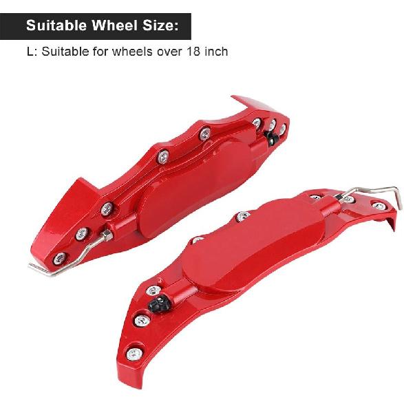 Brake Caliper Covers, Left Right Universal Red Aluminium Alloy Brake Caliper Covers, For 16-17 Inch Wheels (L)