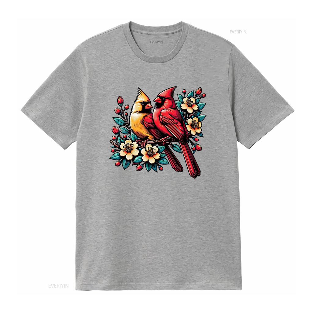 Adorable Red Cardinal Pair on Blooming Branch Spring Lovers T Shirt vintage Washed Comfortable designer clothes Slightly