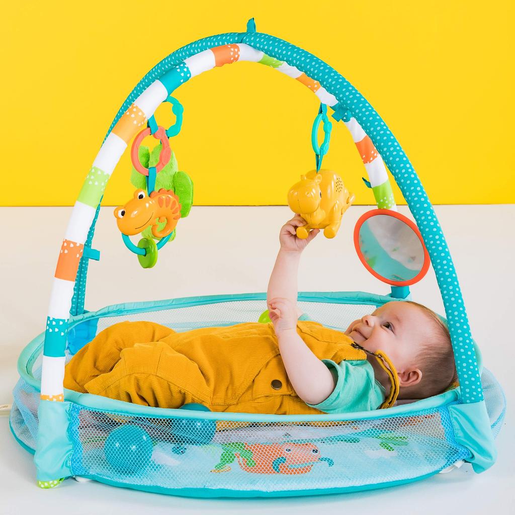 Bright starts Rounds of Fun Ball Pit Gym 10 Balls Storage 0 Months Activity Gym Baby Gym Baby Mat Ball Pool Green 11979 (Includes Bag)