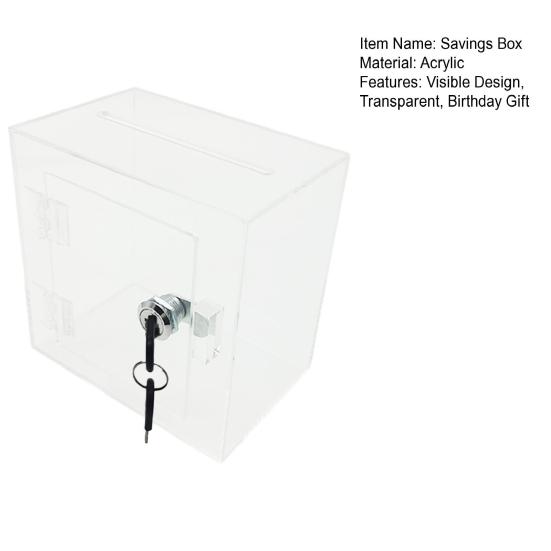 Adults Children Clear Acrylic Money Box with 2 Keys Visible Locked Piggy