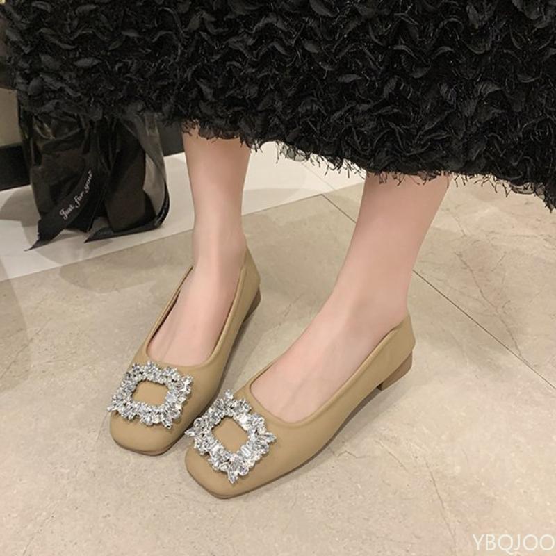 Fashion Women's New Square Toe Summer Shallow Mouth Rhinestone Decoration Design Mary Jane Daily Casual Single Shoes Zapatos De Mujer