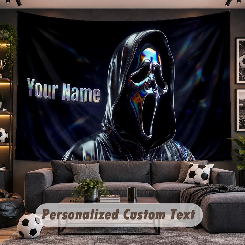 Scream Ghostface Personalized Tapestry Support Custom Name, Wall Art Home Decoration