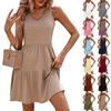 Женские летние модные повседневные платья-жилет без рукавов с v-образным вырезом и плиссировкой в ​​стиле пэчворк