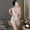 Women's Sexy Lace Ice Silk Pajama Set with Backless Suspender Shorts - Spring/Summer Homewear