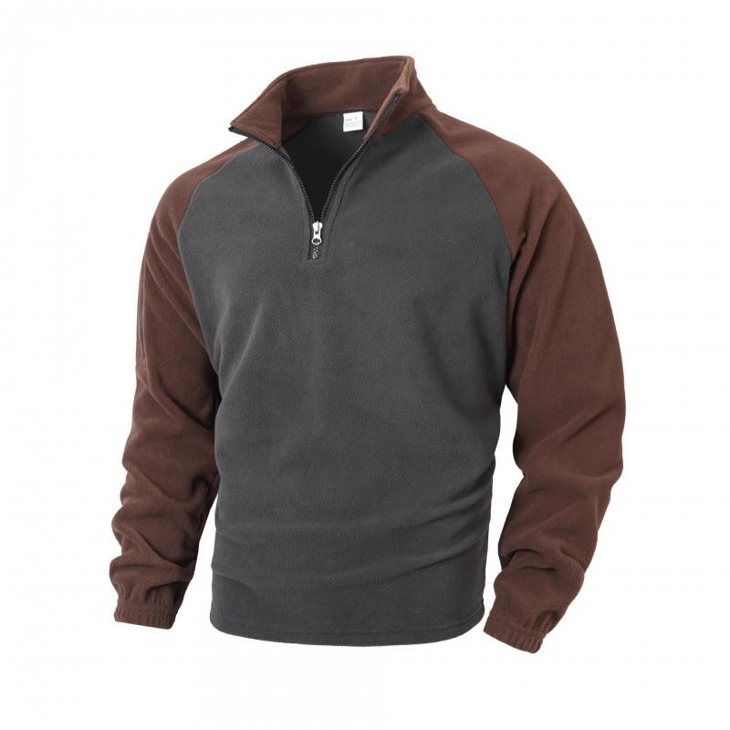 Mens Fleece Pullover Sweatshirt Winter Warm Loose Fit Casual Solid Contrast Color Hoodless Top