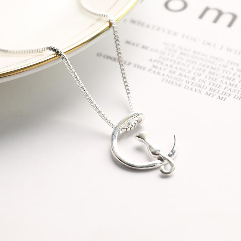 Pure 925 Sterling Silver Cat Charm Pendant Necklaces For Women New Fashion Jewely Small Chokers Necklaces Fine Jewelry