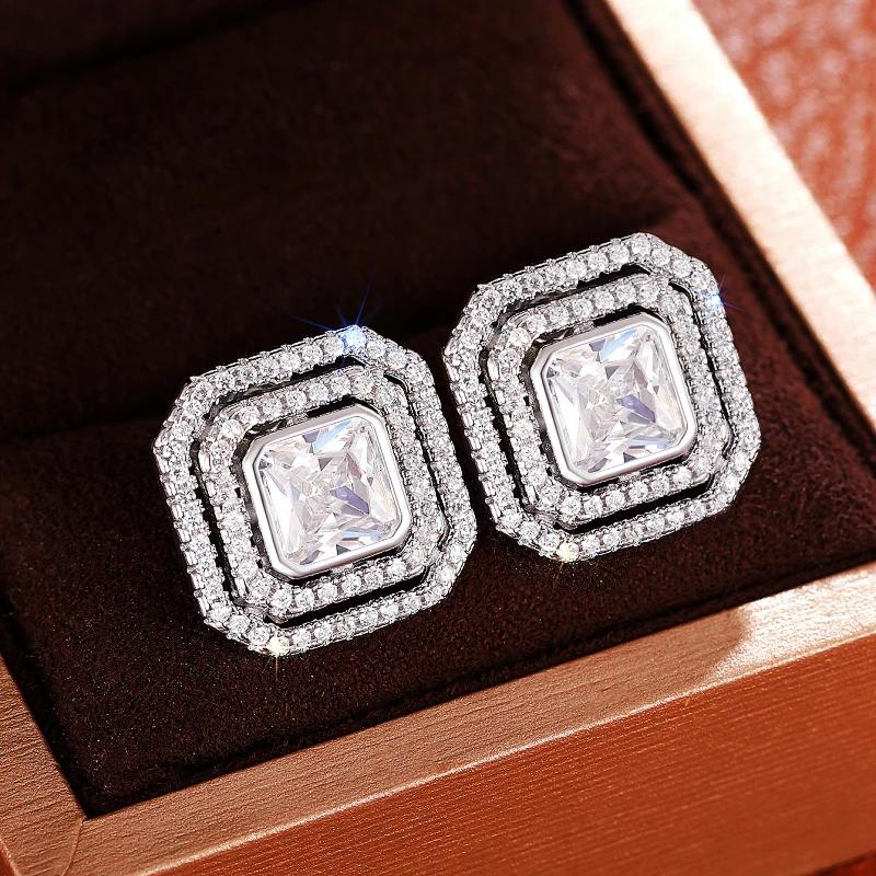 Серьги-гвоздики Huitan Brilliant Square Cub Zirconia для женщин, новые геометрические аксессуары для ушей, повседневная одежда, украшения для вечеринок