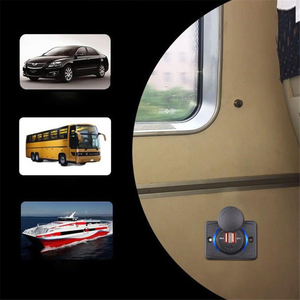 3.1A Dual USB Car Charger Socket Adapter with Sliding Cap 12V-24V 36W QC 3.0 Quick Charge Power Outlet for Bus RV Boat ATV Auto Motorbike Waterproof