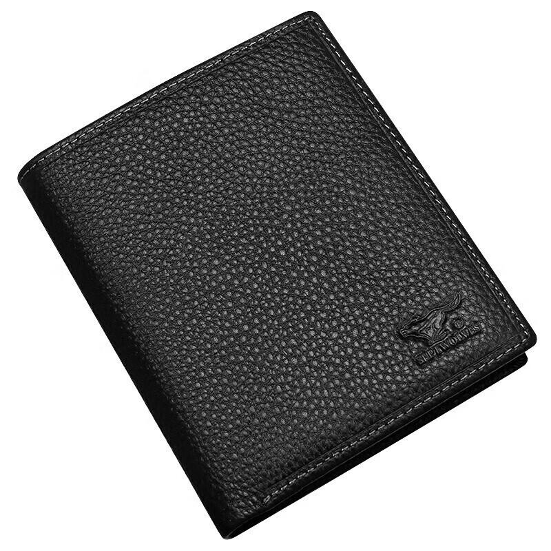 SEPTWOLVES Men's Vertical Wallet, Genuine Leather with Multiple Card Slots, Prolonged, Black