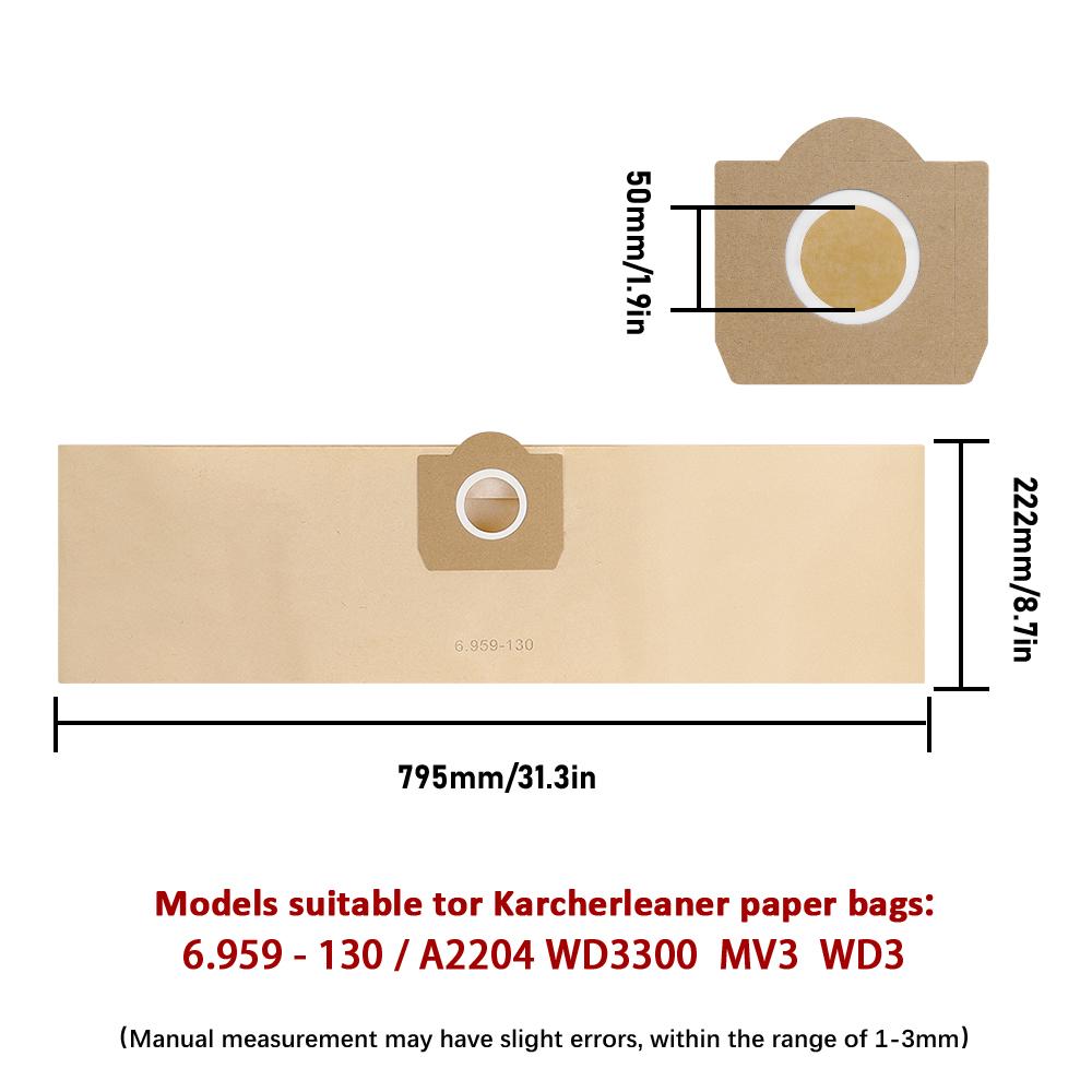 Мешок для пыли 6.959-130 Для Karcher WD3/MV3/WV3/WV4/WD3200 WD3300 A2204 A2656 SE4001 SE4002 NT18 Робот-пылесос Бумажный мешок
