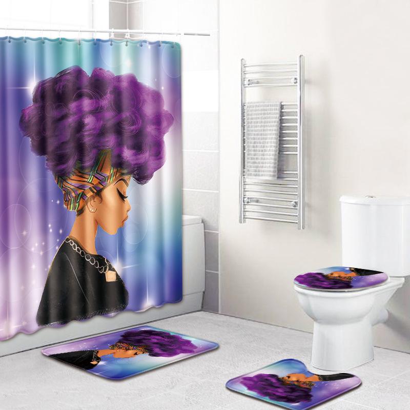 Printed Woman'S Head Pattern Bathroom Floor Mat Shower Curtain Carpet Combination E-Commerce