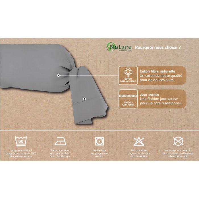 Taie de traversin en coton 45x185 cm PERCALE gris, par Soleil d'ocre