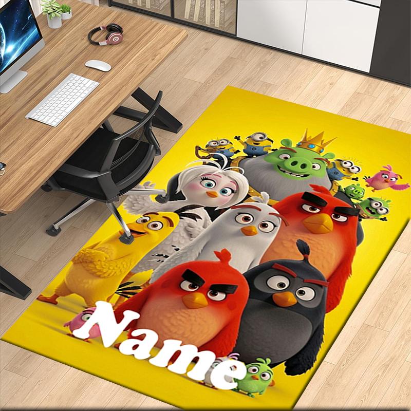 Custom Name Angry Birds Printed Carpet Rug For Office Chair Living Room Bedroom Kitchen Room Decor Gifts