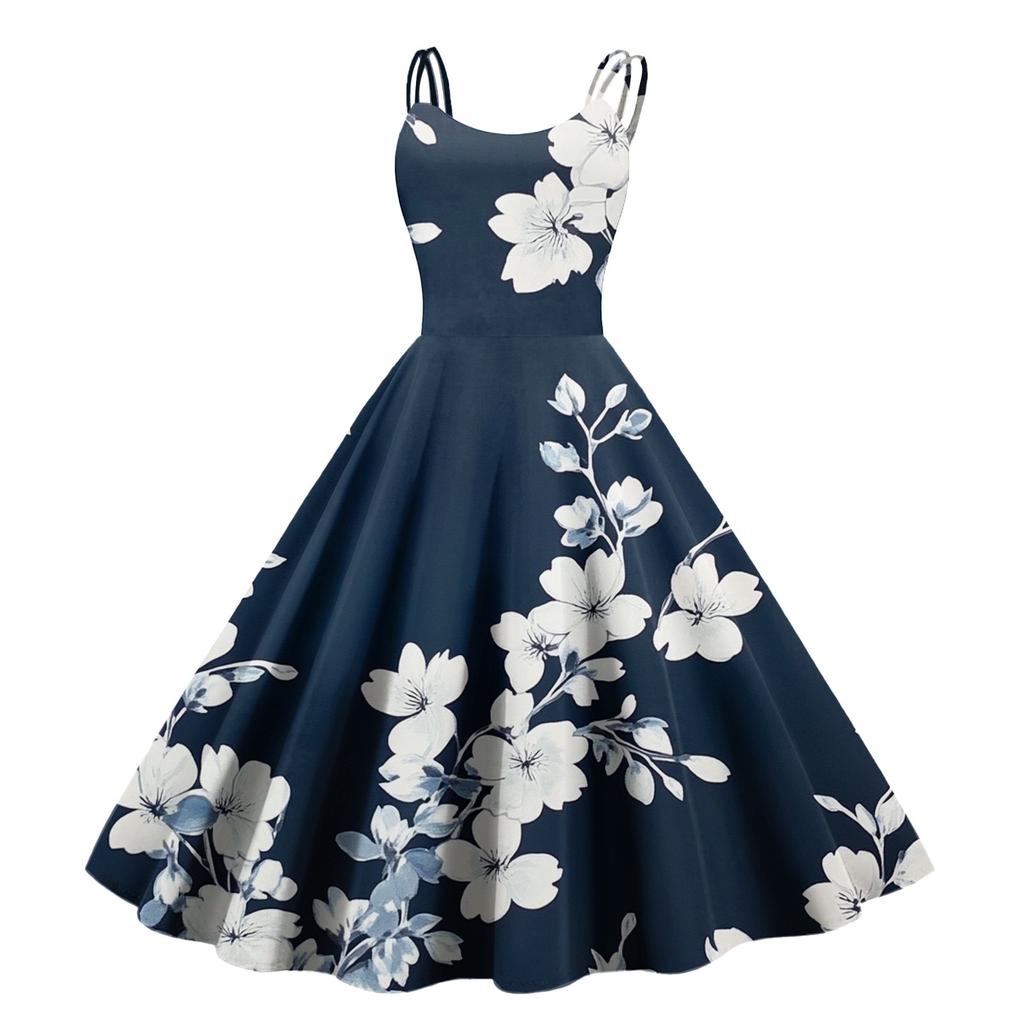 Women's Floral Print Sexy Off-the-shoulder Punk Vintage Dress