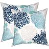 Summer Coastal Throw Pillows 18x18 Inch Set of 2 Coral Branch Ocean Themed Decorative Pillow Cases Square Pillowcases Decor Gift